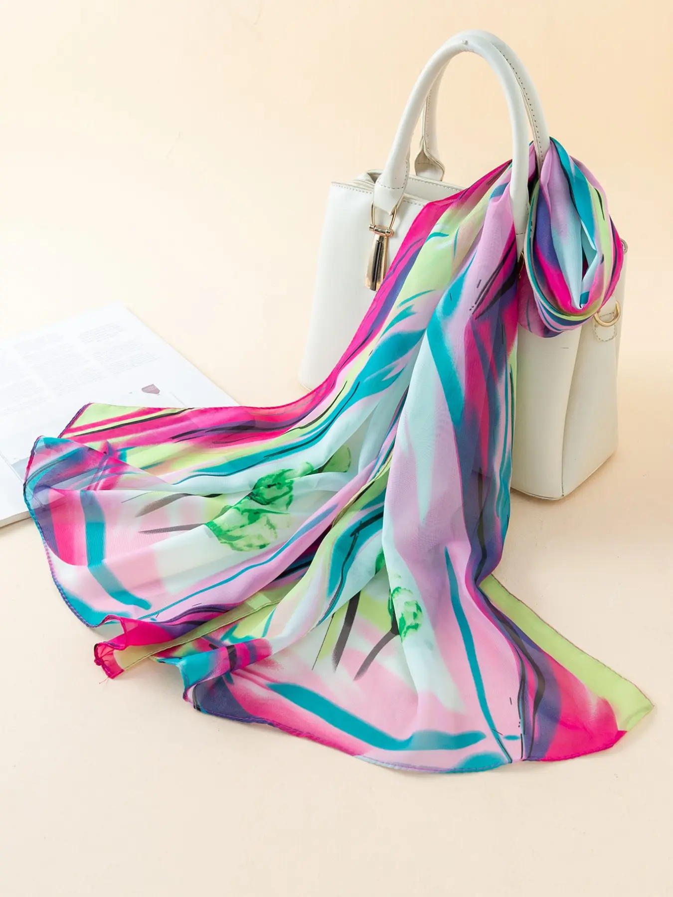 Women's Spring Summer Scarf, Chiffon Material, Smooth Soft Scarf, Beach Scarf, Casual Vintage Floral Design, Multifunctional Fashion Accessory