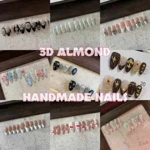3D ALMOND HANDMADE PRESS ON NAILS,10PCS/SET FAKE NAILS REUSABLE LUXURY ACRYLIC NAILS SET,25-50,