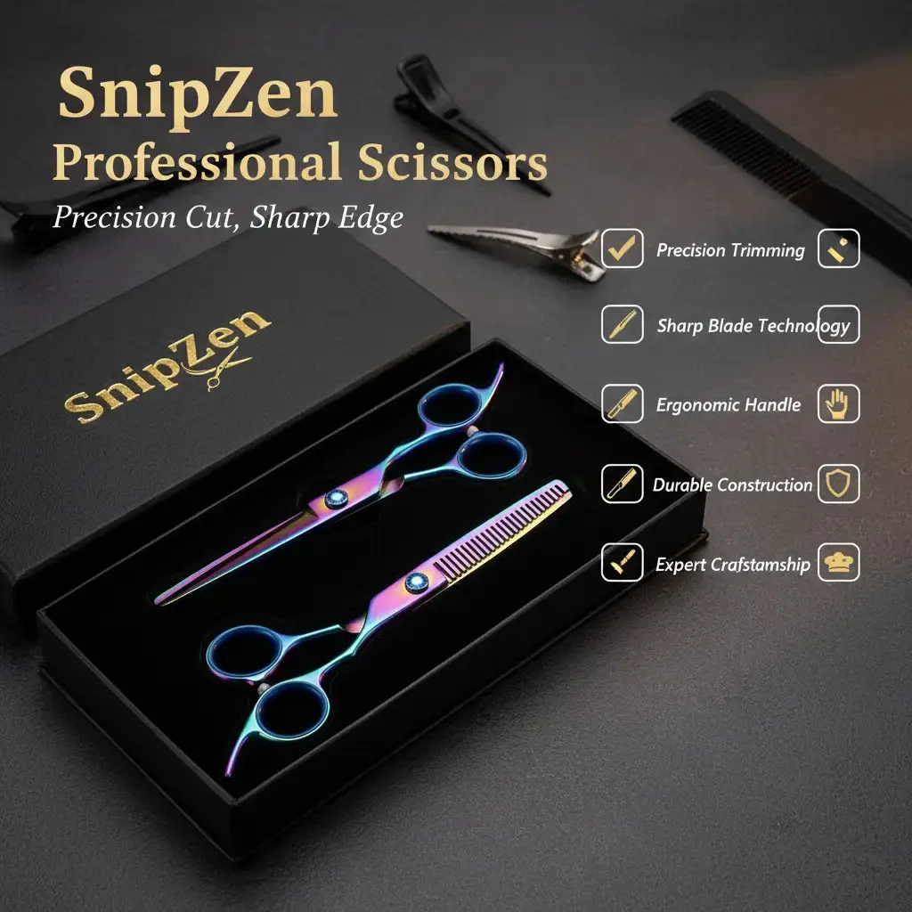 SNIPZEN Professional 6.5 in Right-Hand Hair Cutting Scissors, Japanese Stainless Steel Barber Shears with Hand-Sharpened Razor Edge for Salon Use Haircare Handle Lightweight Smooth
