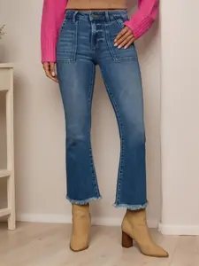 1 Piece High Waisted Frayed Hem Cropped Flare Jeans, All-Season Slimming Bootcut Pants, Retro Y2K Streetwear for Women