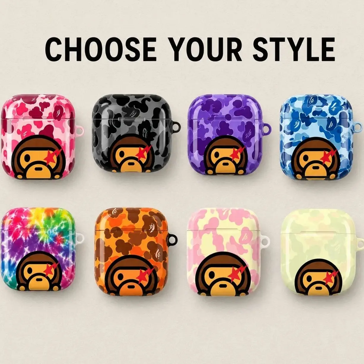 Colorful Urban Camo AirPods Case, Cartoon Monkey Shockproof Earbuds Cover For AirPods 1-4 And Pro, Gift