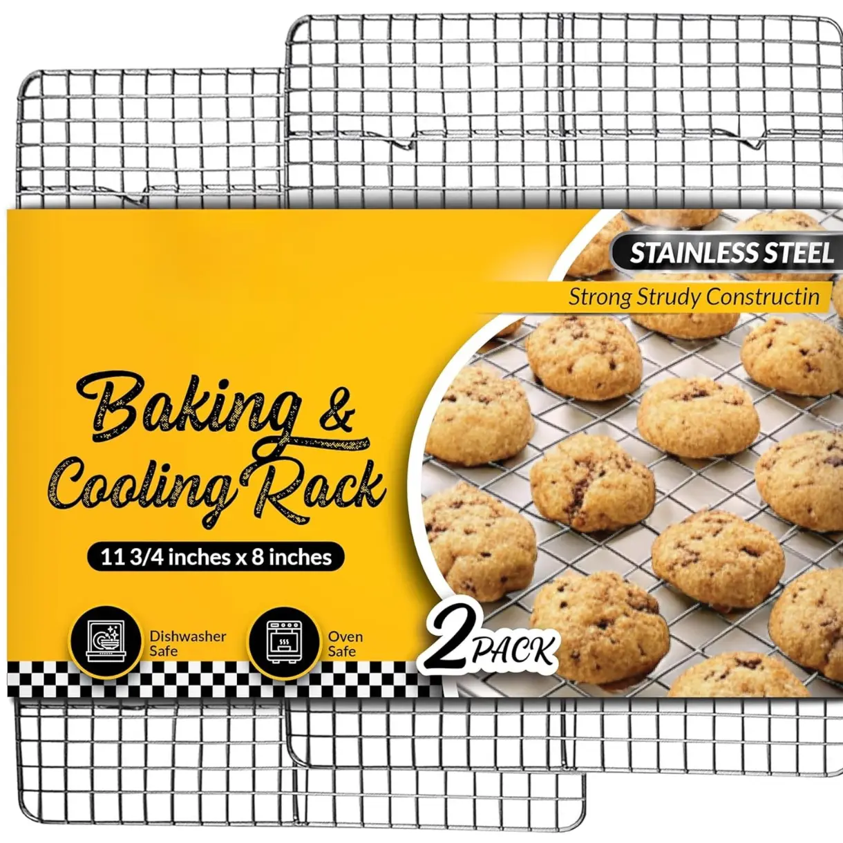 Cooling Rack for Cooking and Baking - 8” x 11 ¾" Set of 2 Stainless Steel, Oven Safe Grid Wire Cookie Cooling Racks