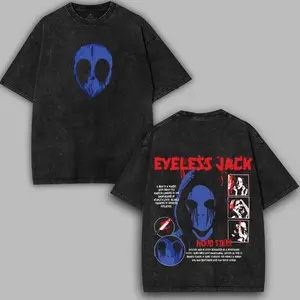 Eyeless Jack Creepypasta Shirt Washed T-Shirt Double Side Oversize Soft Cotton Fabric Horror Graphic Tee Gift for men, for woman