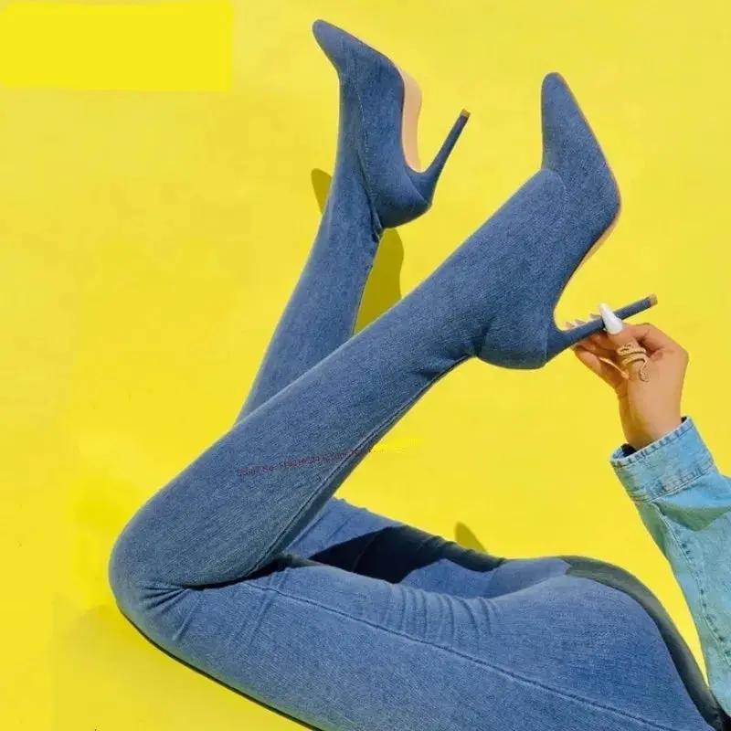Boot Pants One-Piece Denim Heels