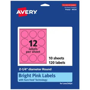 Avery Bright Pink Paper Labels, 2.25" Diameter Round