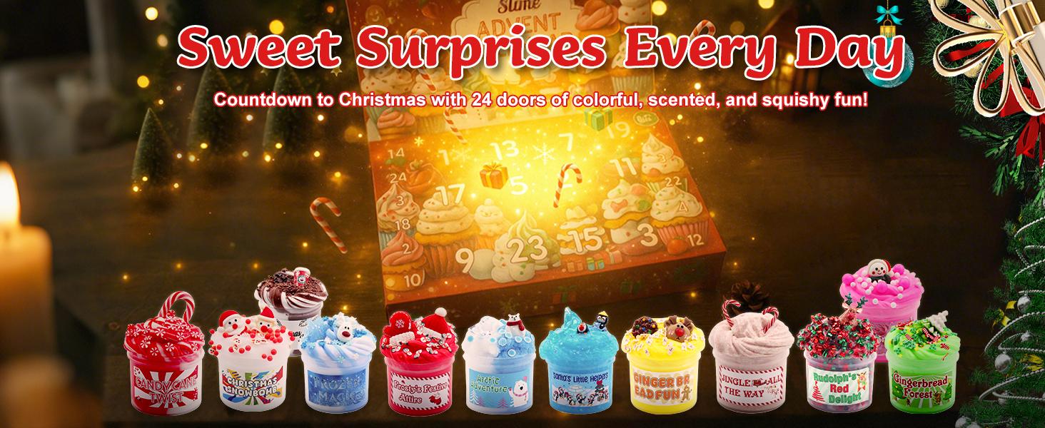[Funewest] 2026 Slime Advent Calendar, Christmas 24-Day Countdown Calendar with Different Texture Fluffy Slime Kit, Playful Toy for Kids (Ages 4-12)