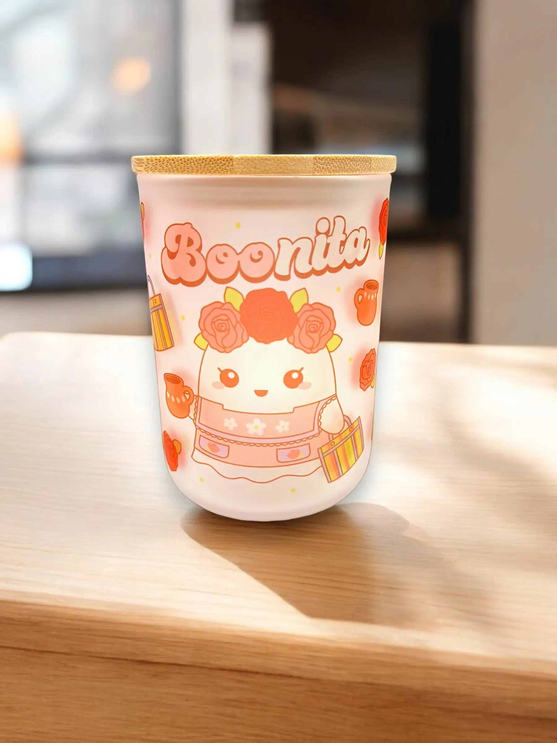 Libbey Mug Cup Bamboo Glass Lid Straw Drinkware  -Ghostly Fall Aesthetic | Gifts for Her glass cup