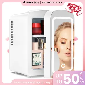 Summervibes[Limited Stock]Antarctic Star Compact Refrigerator, Skincare Fridge With Dimmable LED Light Mirror,4L 12oz Capacity, Portable Small Refrigerator for Cosmetics, Skin Care and Food , Ideal for Bedroom, Car, Office & Dorm,Freon-Free & Eco Friendly