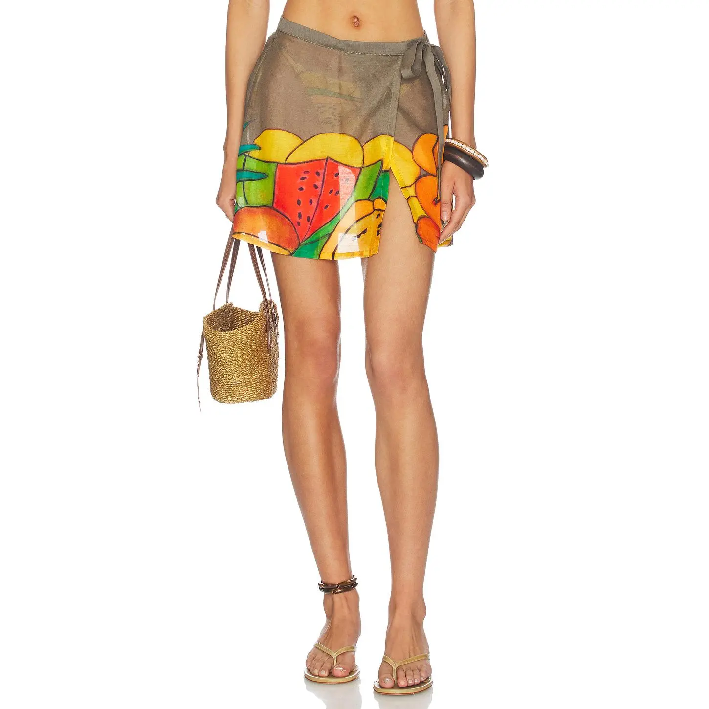 Donde Esteban Frutas Pareo Skirt in Gold & Multi