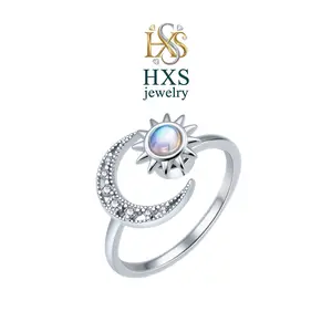 925 Sterling Silver Sun Moon Fidget Ring for Anxiety Iridescent Moonstone Spinning Celestial Ring