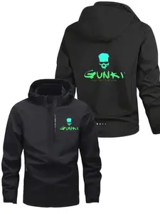 Men's Fashionable Ghost Logo Jacket, Casual Hooded Design, Polyester Material, Zipper Pockets, Spring & Fall Wear, Loose-Fitting