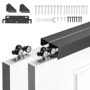 fathersdaygift VEVOR Bypass Sliding Door Hardware Kit, 5 ft Aluminum Alloy Dual-Track Bypass Door Hardware, Smooth and Quiet Sliding, Easy to Install, for 1 to 1 3/4 Thickness 30 Width 2 Door System, for Closet