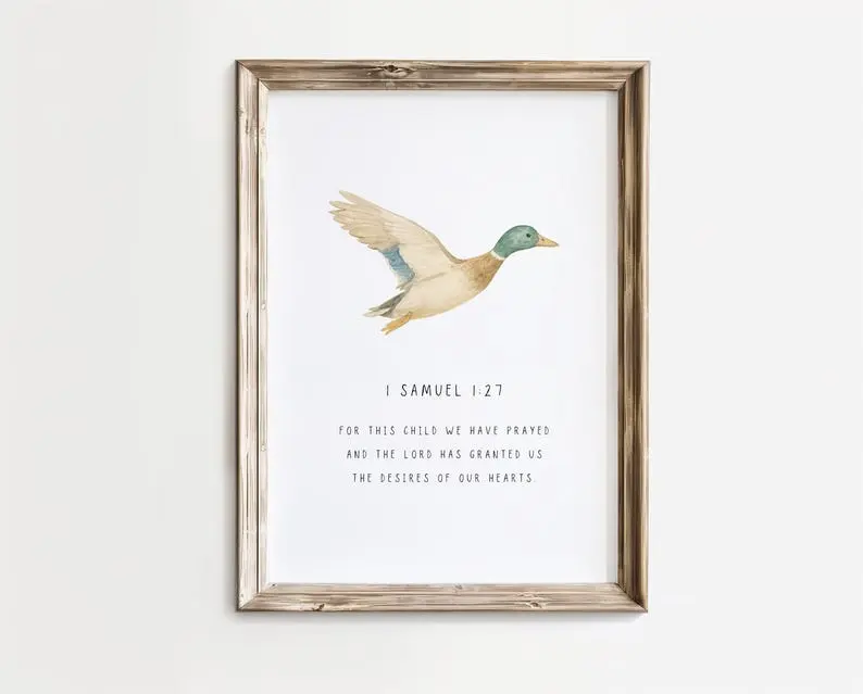 Duck Nursery Wall Art, Mallard Bible Verse Print, Minimalist Christian Decor, Duck Baby Shower, Southern Boy Nursery