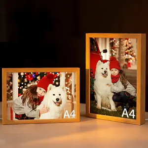 PYD Life A4 or A5 Night Light LED Photo Frames Panels with Sublimation Glass Sheets, with Wooden Frame 3 Light Modes, Custom Sublimation Blanks Night Lights for Tabletop Home Decor