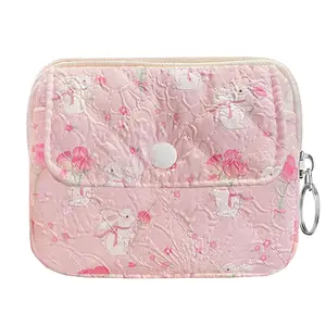 Cotton Quilted Floral Wallet with Cute Prints Zipper Coin Pouch for Women Girls
