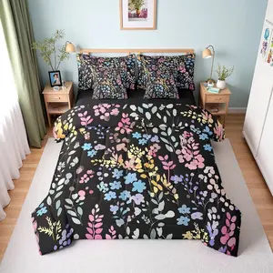 Feelyou 7-Piece Quilt Bedding Set - Queen Size, Kids Girls Cute Blue Floral Comforter, Soft Bed Blanket, Rustic Farmhouse Boho Watercolor Linens