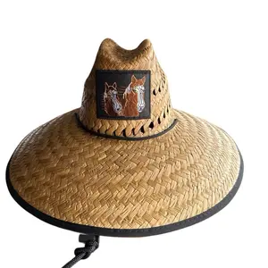 Wide Brim Straw Hat with Patch | Vaquero Sombrero | Sun Protection Beach Hat| ONE SIZE FITS MOST/ALL
