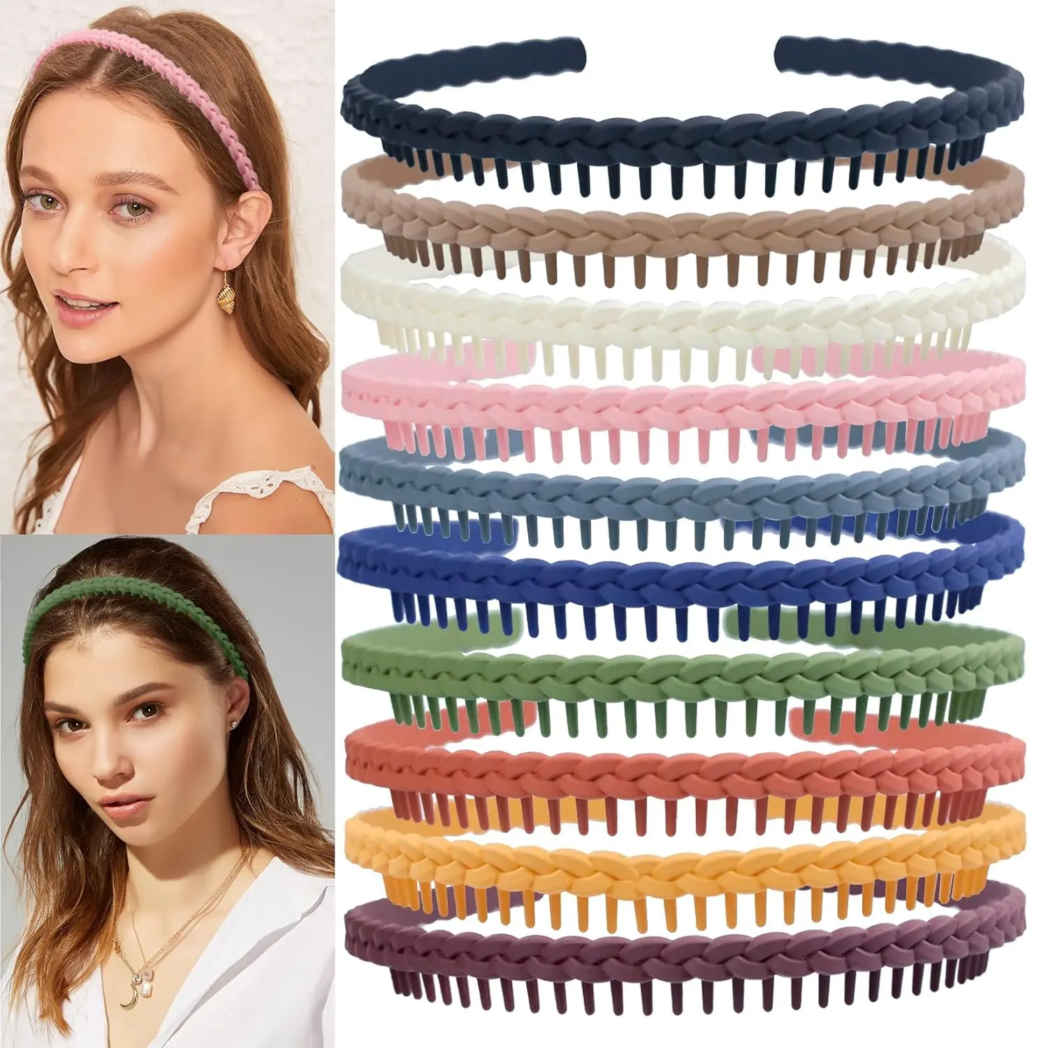 10Pcs Unisex Colorful Plastic Headbands with Teeth - No-Slip Comb for Teens - Camping, Picnic, Sport Use - Home Improvement Building Supplies Wallpaper & Wall Trim Accessory, Parties