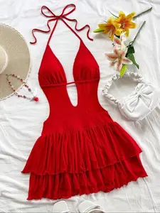 Sexy Backless Halter Party Dress, Slim-Fitting Fitted Y2K Style, Women's Cross-Border Fashion, High-Waisted Belted Design, Perfect for Parties