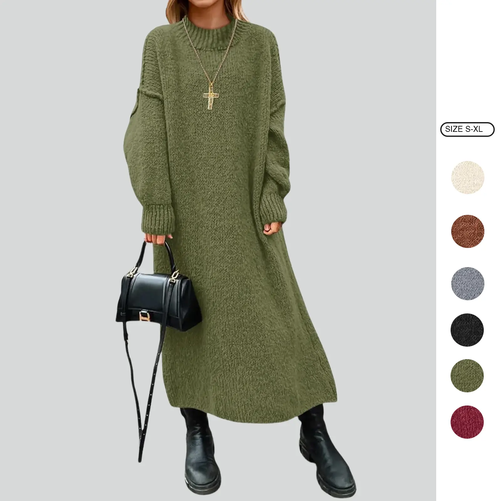 Imily Bela Womens Oversized Sweater Dress Mock Neck Long Sleeve Casual Warm Chunky Knit Fall Winter Maxi Dresses