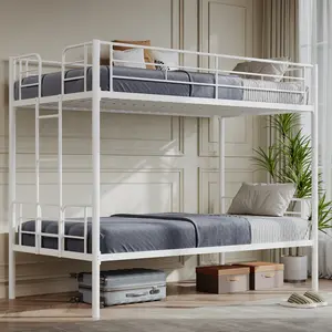 Noise Free Metal Bunk Bed Twin Over Twin with Anti-Shake Anti-Roll Bars, Heavy Duty Bunk Bed Frame with High Guardrail, Convertible to 2 Beds