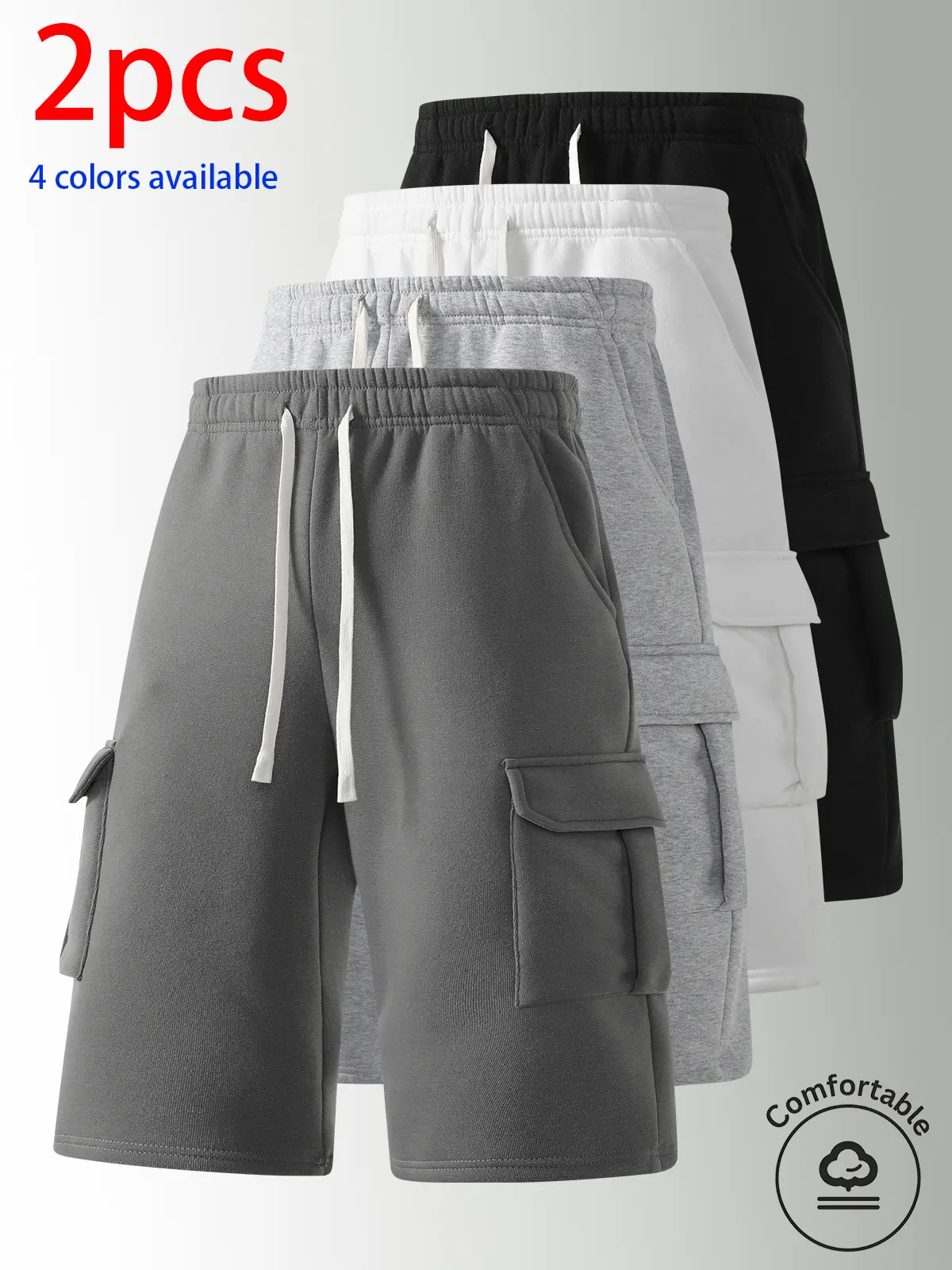 2-pack men’s cargo shorts, men’s shorts, men’s 7/8 shorts.Elastic drawstring waistband, loose straight-leg seven-eighths shorts, side large-capacity cargo pocket design, soft, skin-friendly, breathable—versatile basic casual shorts for everyday commuting,