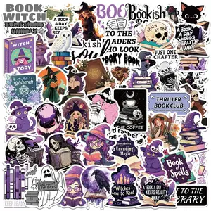 Bookish Witch Sticker Set, 50pcs Witchy Style Bookworm Stickers, Waterproof Vinyl Decals for Laptop & Water Bottle, Decorative Magic Stickers
