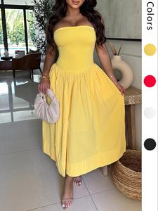 women's solid color tube dress, casual sleeveless strapless dress for summer, women's clothing for daily wear, womenswear, clothe