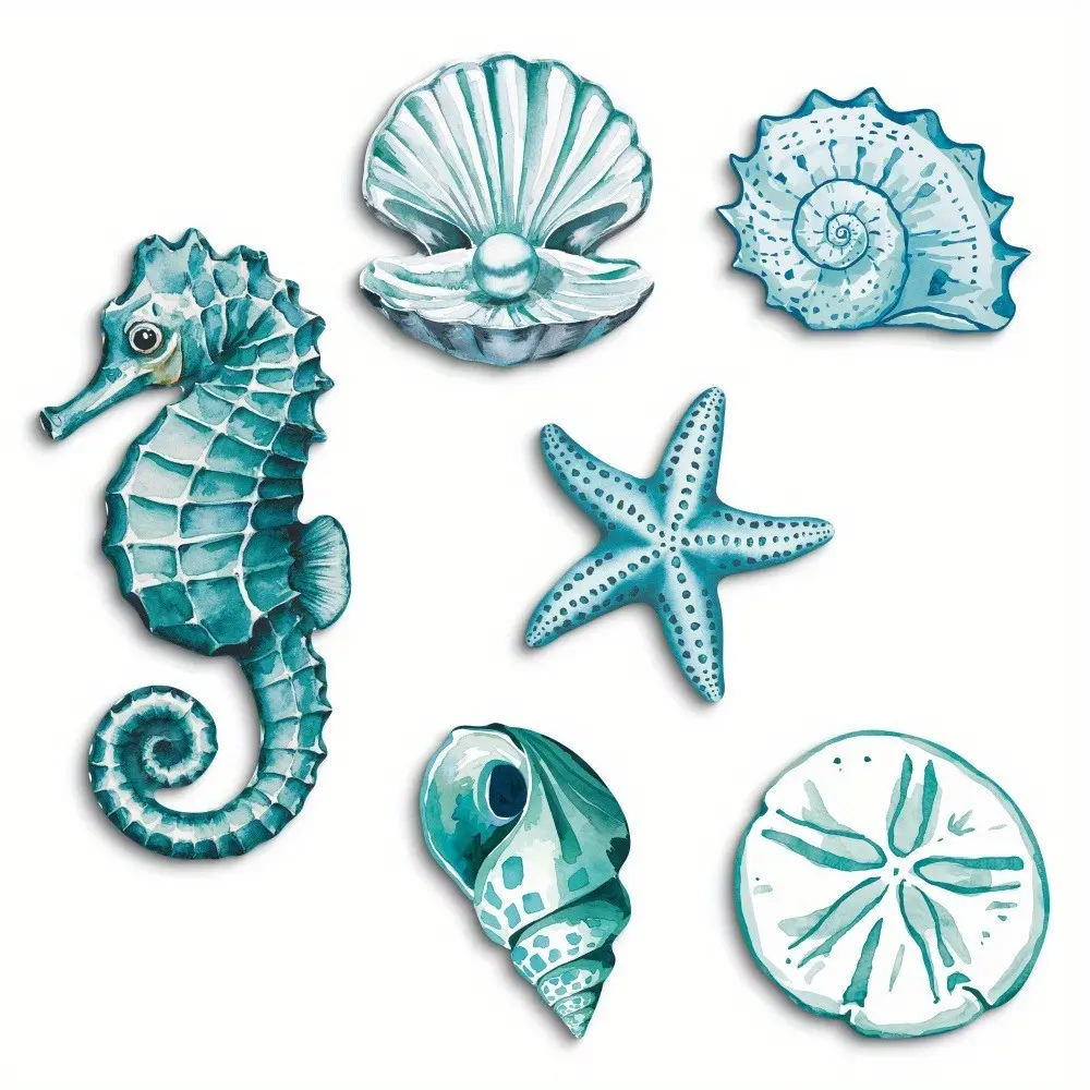 Ocean Style Shell and Seahorse Wall Stickers, Decorative Stickers, Wall Decal, Unique Wall Decor, Wooden Sign Decor, Home Farmhouse Living Room Coffee Shop Bar Club Hotel Beach House Gift, Decoration Items