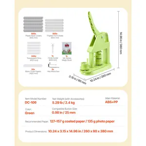 VEVOR Button Maker Machine, 0.98 in, Plastic Pin Maker with 500pcs Button Parts, Mr. Panda Magic Book, Circle Cutter and Hex Wrenches, Reinforced Ergonomic Handle, for DIY Badges, Personalized Pins