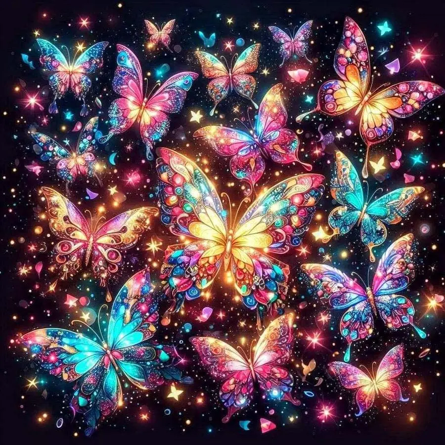 5D DIY Full Drill Round Diamond Painting - Diamond Art Kit Colorful Butterfly Swarm Mosaic, Canvas - DIY Decorative Painting, Home Wall Decor, Perfect for Valentine's Day, Independence Day, Birthday, and Anniversary Gifts.