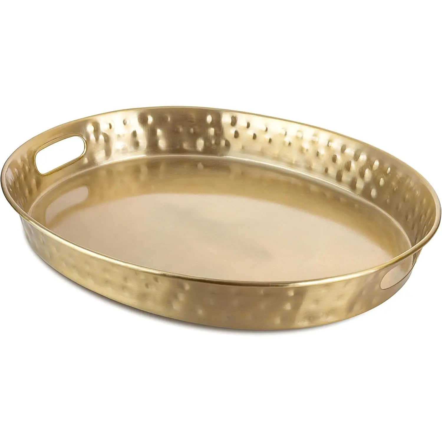 Hand Hammered Metal Serving Tray with Handles, 17-Inch Brushed  Finish- Oval Serving Platter, Large Serving Tray for Party, Fruit Platter, Dessert Trays, Serving Dishes