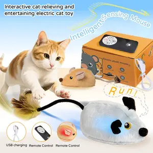 Interactive Remote Control Cat Toy – USB Rechargeable Automatic Cat & Mouse Toy with Feather Tail, Realistic Squeak Sounds & Flashlight, Indoor Cat Enrichment Toy for Bored Kittens & Adult Cats, Exercise, Hunting Instinct Stimulation & Playtime Fun