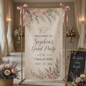 Custom Graduation Linen Banner, Personalized Name Floral Banner, Class of 2026 Decor, Congrats Grad Sign, Graduation Party Backdrop