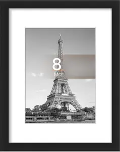 8.5 By 11 Picture Frame, Display Pictures 6x8 with Mat or 8.5 x 11 Without, Wall Hanging Photo Frames, Black, 1 Pack