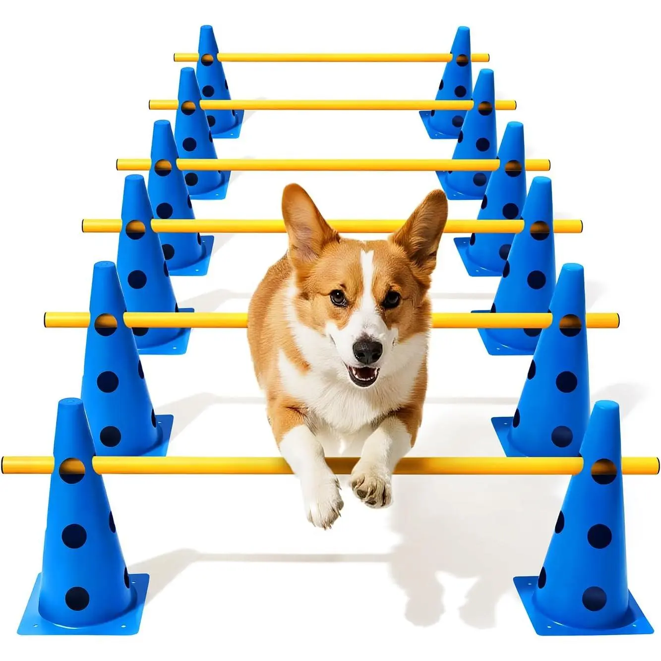 Dog Agility Course Backyard Set, Dog Agility Hurdle Cone Set with Height Adjustable Crossbar for Rehabilitation & Beginners, Dog Agility Equipment for Dog