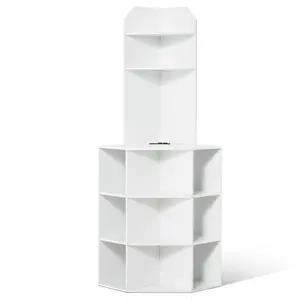 VEVOR 64" Tall Corner Storage Cabinet, 6 Tiers Wooden Storage Cabinet with USB Ports and Outlets & Adjustable Shelves, Freestanding Corner Cabinet for Living Room, Kitchen, Laundry Room, White