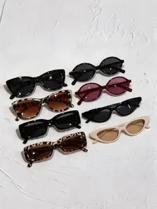 8 Pairs Classic Women's Narrow Frame Tinted Lens Summer Trendy Sunglasses Set, Multiple Frame Designs, Ideal for Daily Wear, Vacation Photos, Camping, Music Festivals