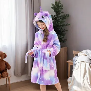 L-SQ057  Warm Fuzzy Fleece Bathrobe - Girls Hooded Robe for Toddlers
