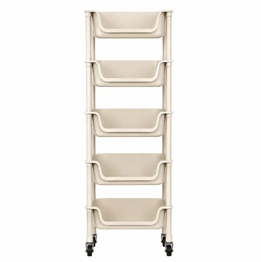 5-Tier Slim Rolling Storage Cart with Wheels - Mobile Utility Organizer Storage Rack for Kitchen, Small Spaces