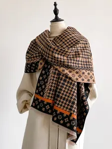Fashionable Cute Simple Autumn Winter Houndstooth Scarf, Casual Fashion Warm Comfortable Shawl, Perfect for Parties Daily Wear, Square Scarf