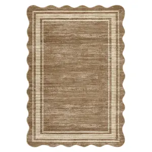 【Christmas Gift】5 x 7 ft Polyester Light Brown Rectangular Machine Washable Geometric Bordered Living Room Bedroom Dining Room Machine Washable Area Rug