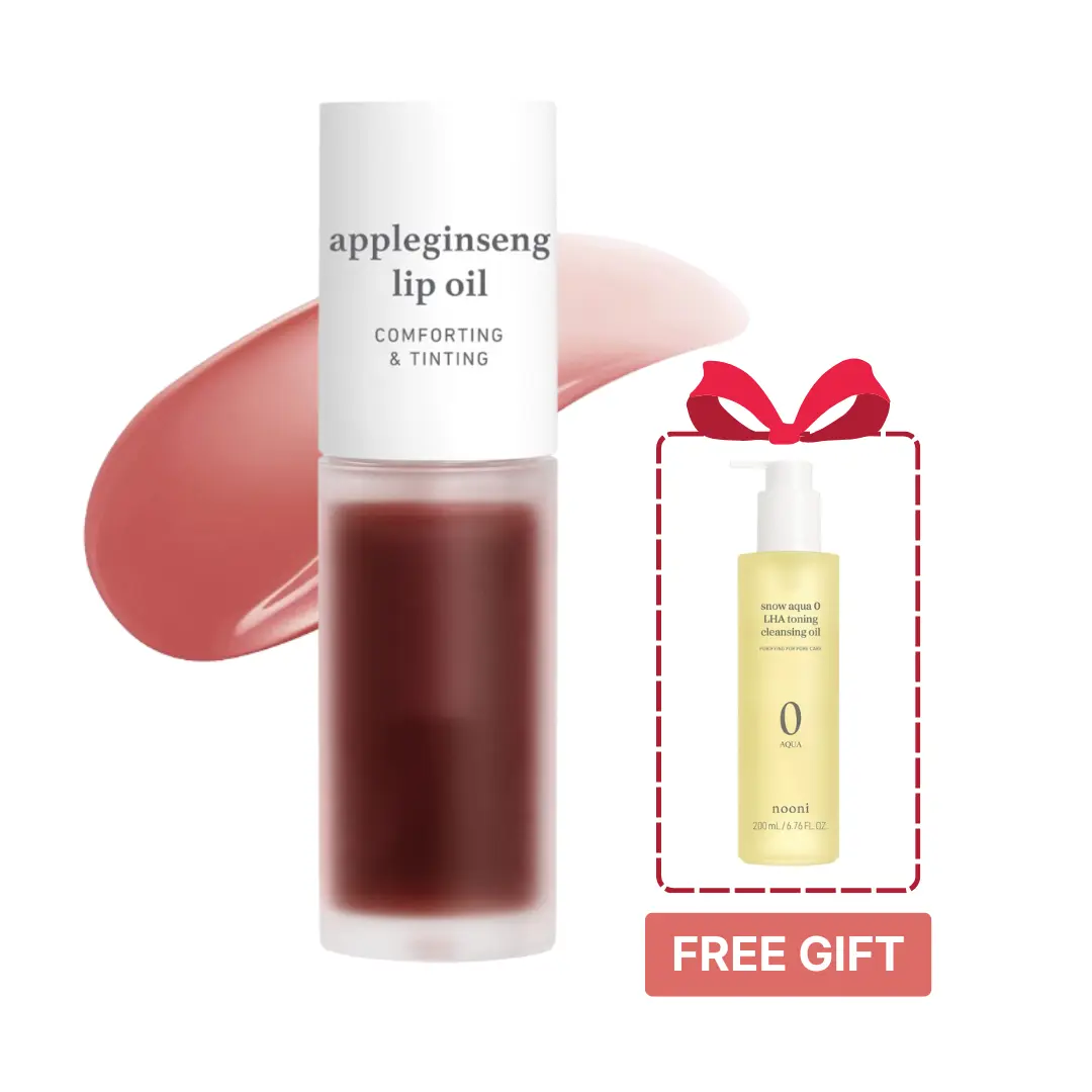 Nooni Apple Lip Tint Stain + LHA Cleansing Oil (Free Gift) Bundle | Glossy Lip Tint, Moisturizing Lip Care & Revitalizing Makeup Remover for Glass Skin, All Skin Types