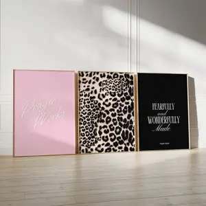 Trendy Pink Leopard Christian Wall Art Set Of 3 Cheetah Bedroom Dorm Wall Decor Prayer Works Wall Art Print Pink Spiritual Printable Posters