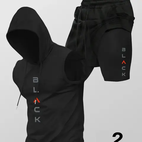 Two-Piece Set Men's Hooded Graphic Tank Top & Shorts Set, Regular Fit Casual Sleeveless Top & Shorts, Men's Clothing Set for Summer, Matching Workout Outfit