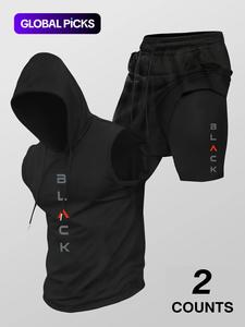 two-piece set men's hooded tank top & shorts set, regular fit casual sleeveless top & shorts, men's clothing set for summer