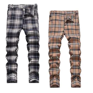JUNBAOSS Men's Two-Pack Slim Fit Stretch Dress Pants Plaid Skinny Straight Leg Fashion Comfort Flex Waist Casual Business Golf Chinos Breathable Cotton Menswear