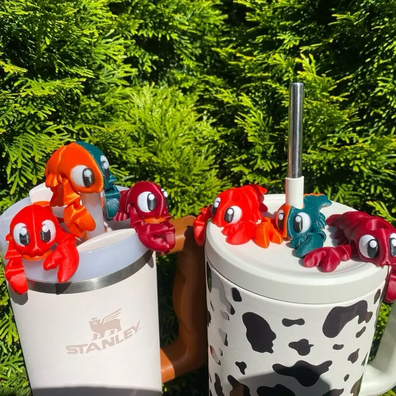 Lobster Articulated Straw Toppers and Charms for Stanley Tumbers & 9.5mm Straws with Durable PLA Design - Stylish, Beverage