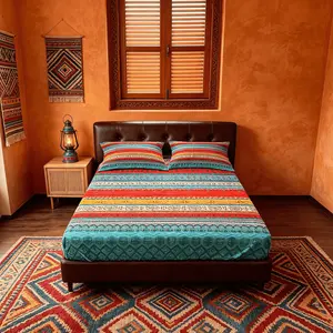 3‑Piece Boho Tribal Colorful Striped Fitted Sheet Set, Bohemian Vintage Ethnic Style, No Inserts Included, Suitable for Bedroom, Dorm, Kids Room & Home Decor, Ideal Gift for Bohemian and Ethnic‑Style Enthusiasts