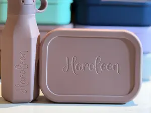 Custom Engraved Silicone Lunch Box & Bottle set for kids, school meal snack set with name, food-grade silicone reusable food container
